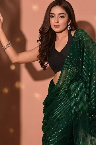 Embellished sequinned  heavy work georgette saree with unstitched blouse