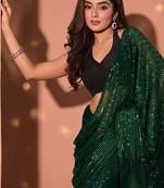 Embellished sequinned  heavy work georgette saree with unstitched blouse