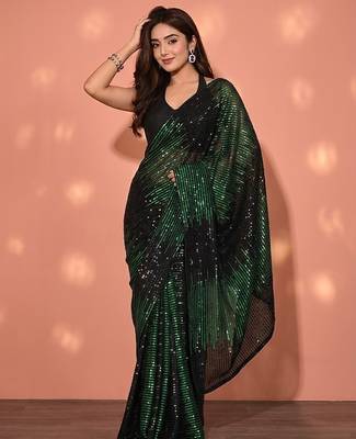Embellished sequinned  heavy work georgette saree with unstitched blouse 2