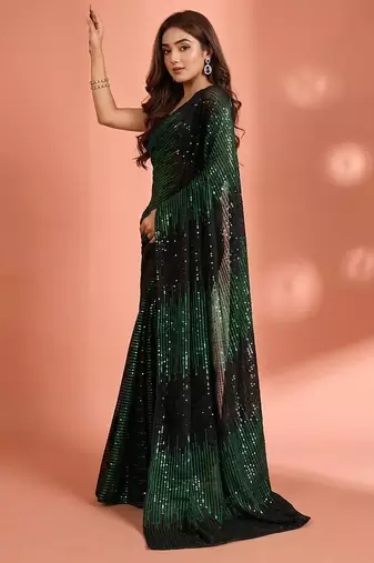 Embellished sequinned  heavy work georgette saree with unstitched blouse
