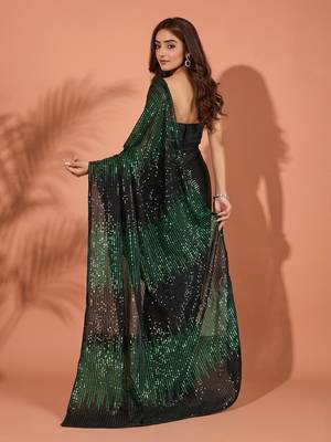 Embellished sequinned  heavy work georgette saree with unstitched blouse 5
