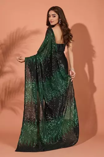 Embellished sequinned  heavy work georgette saree with unstitched blouse