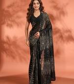Embellished sequinned  heavy work georgette saree with unstitched blouse