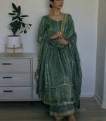 Green crepe silk  party  embroidery wear anarkali  suit set