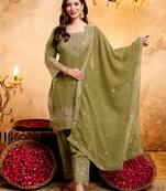 Mehendi crunchy heavy thread embroidery work kurta pant set