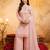 Pink crunchy heavy thread embroidery work kurta palazzo set