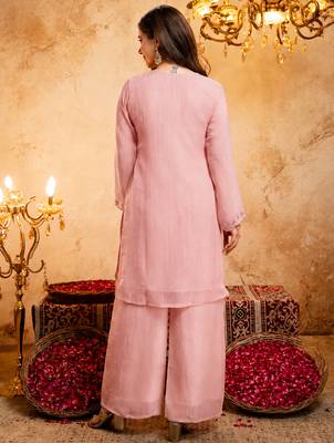Pink crunchy heavy thread embroidery work kurta palazzo set 3