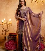 Wine fandy heavy thread embroidery work kurta palazzo set