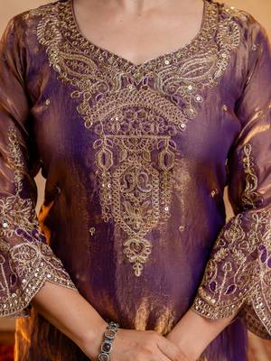 Wine fandy heavy thread embroidery work kurta palazzo set 5