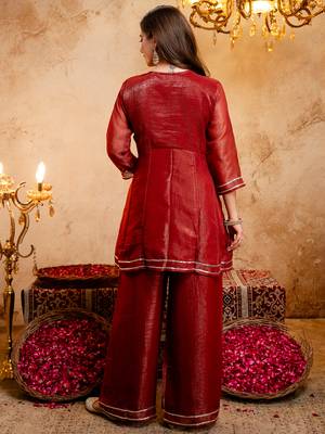 Rust crunchy heavy thread embroidery work kurta palazzo set 3