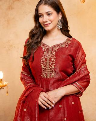 Rust crunchy heavy thread embroidery work kurta palazzo set 4