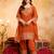 Orange crunchy heavy thread embroidery work kurta pant set