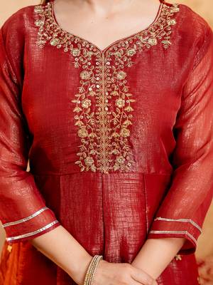 Rust crunchy heavy thread embroidery work kurta palazzo set 5
