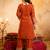 Orange crunchy heavy thread embroidery work kurta pant set