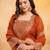 Orange crunchy heavy thread embroidery work kurta pant set