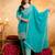 Sky blue crunchy heavy thread embroidery work kurta pant set