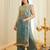 Sea green fandy satin heavy thread embroidery work kurta with palazzo