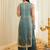 Sea green fandy satin heavy thread embroidery work kurta with palazzo