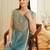 Sea green fandy satin heavy thread embroidery work kurta with palazzo