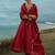 Red vichitra silk heavy thread embroidery work kurta pant set