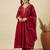 Red vichitra silk heavy thread embroidery work kurta pant set