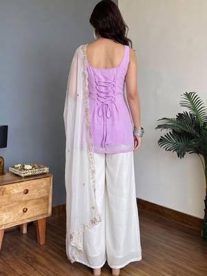 Lavender faux georgette heavy thread embroidery work kurta palazzo set 4