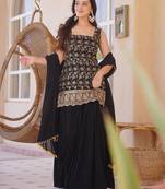 Black silk blend heavy thread embroidery work kurta palazzo set