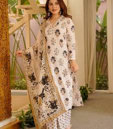 Off white rayon slub printed kurta pant set