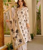 Off white rayon slub printed kurta pant set