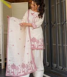 Off white khadi cotton printed kurta palazzo set