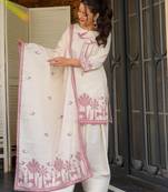 Off white khadi cotton printed kurta palazzo set