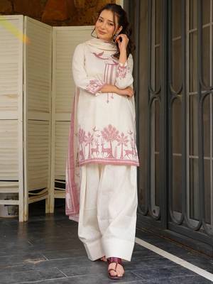 Off white khadi cotton printed kurta palazzo set 2