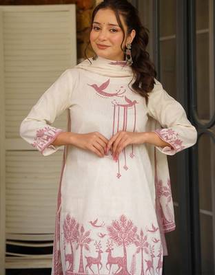 Off white khadi cotton printed kurta palazzo set 4