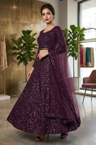 Wine Purple Sequin Embroidered Lehenga Choli with Dupatta for Festive & Wedding Wear