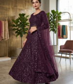 Wine Purple Sequin Embroidered Lehenga Choli with Dupatta for Festive & Wedding Wear