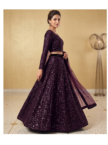 Wine Purple Sequin Embroidered Lehenga Choli with Dupatta for Festive & Wedding Wear 2