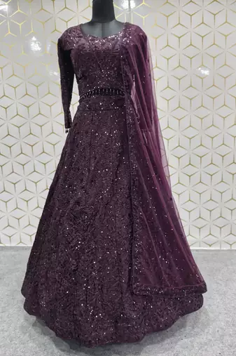 Wine Purple Sequin Embroidered Lehenga Choli with Dupatta for Festive & Wedding Wear