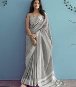 grey linen saree with blouse