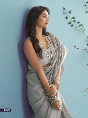 grey linen saree with blouse 2