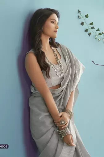 grey linen saree with blouse