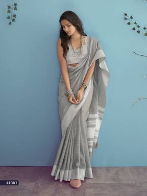 grey linen saree with blouse 4