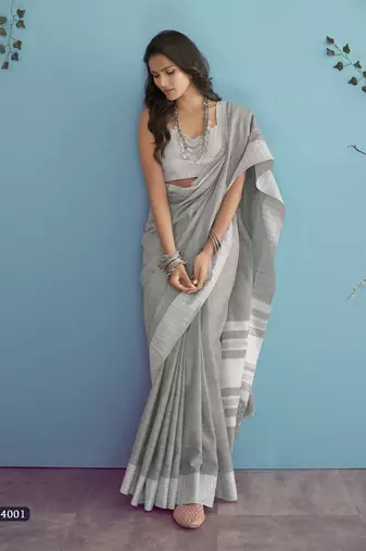grey linen saree with blouse