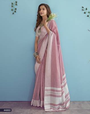 lavender linen saree with blouse 1