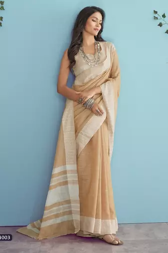 peach linen saree with blouse