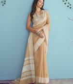 peach linen saree with blouse