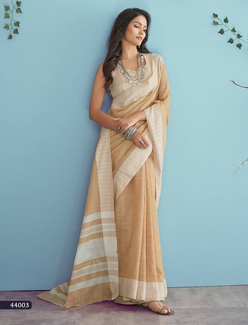 peach linen saree with blouse