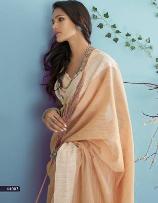peach linen saree with blouse 2