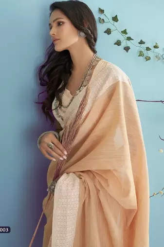 peach linen saree with blouse