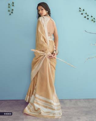 peach linen saree with blouse 3