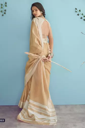 peach linen saree with blouse